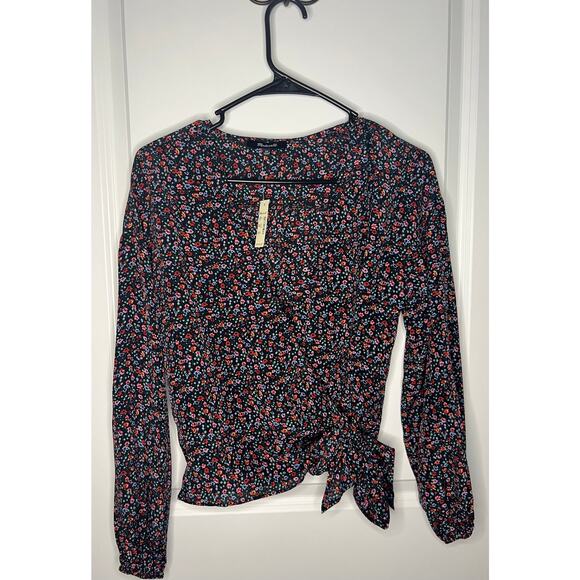 Madewell Floral Silk Long-Sleeve Wrap Top sz XS - Picture 2 of 6